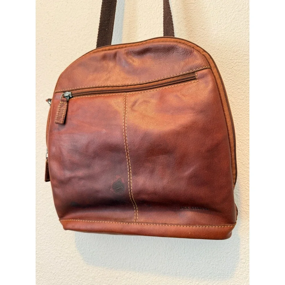 Jack Georges Voyager Brown Buffalo Leather Convertible Backpack Sling Bag